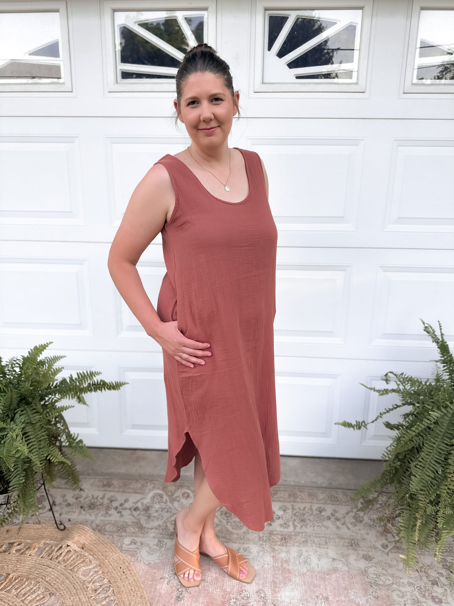Dylan Tank Gauze Dress - Terracotta