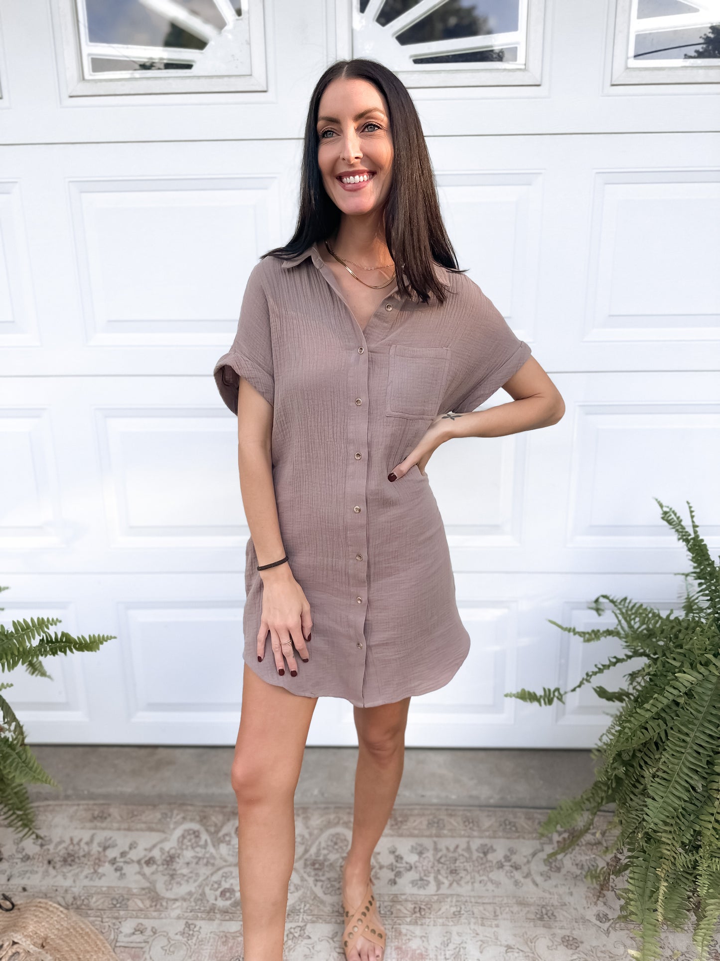 Button Up Shirt Dress - Mushroom