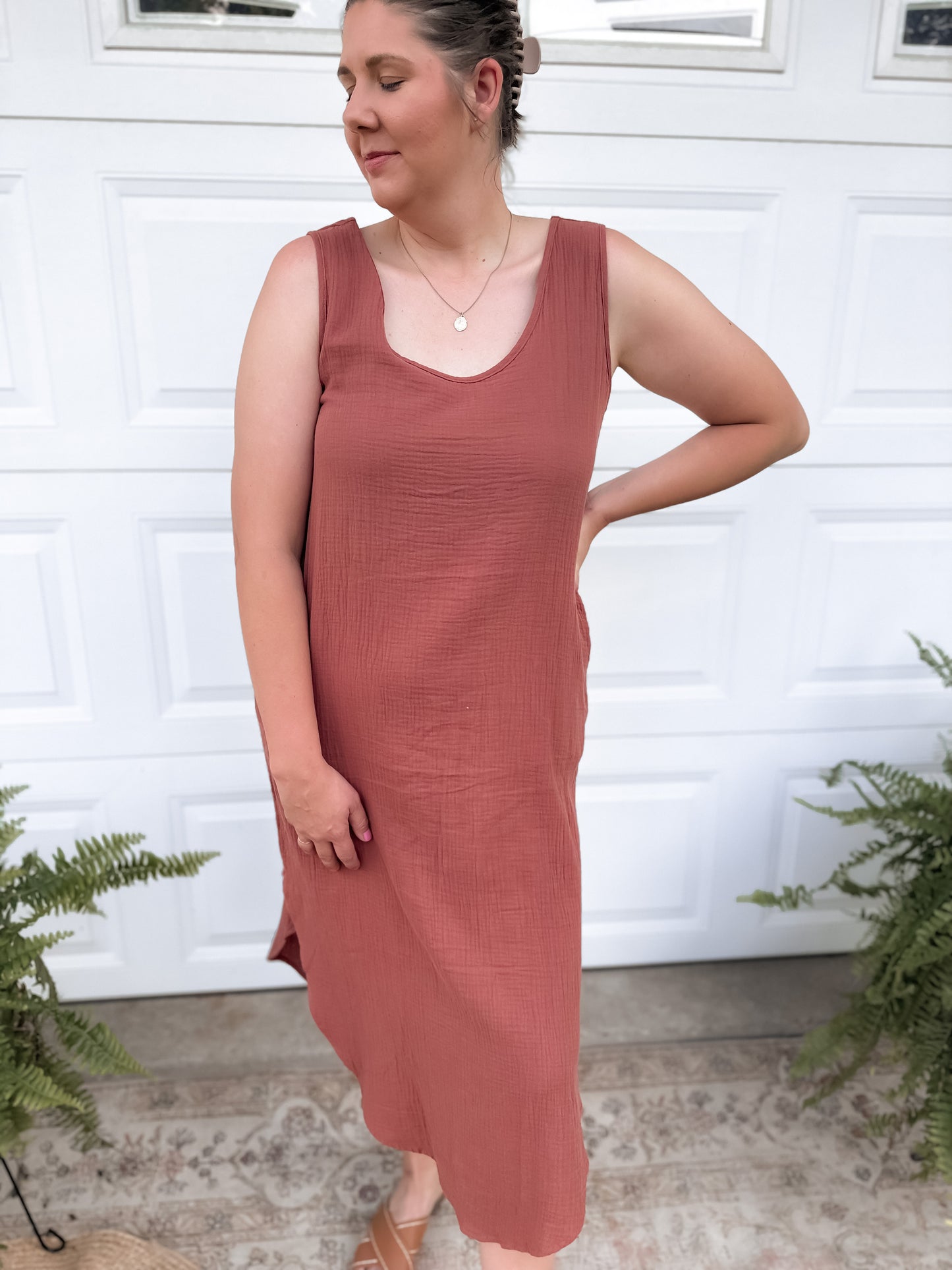 Dylan Tank Gauze Dress - Terracotta