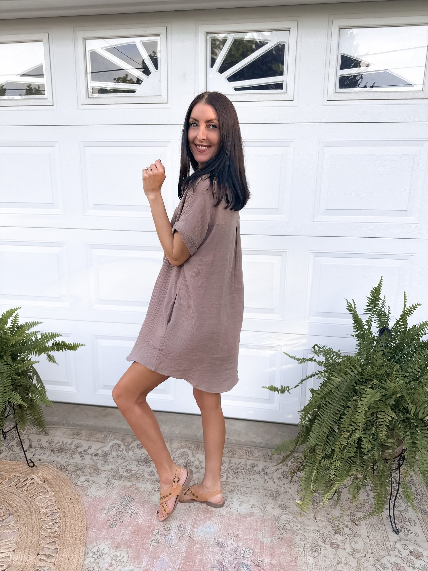 Button Up Shirt Dress - Mushroom