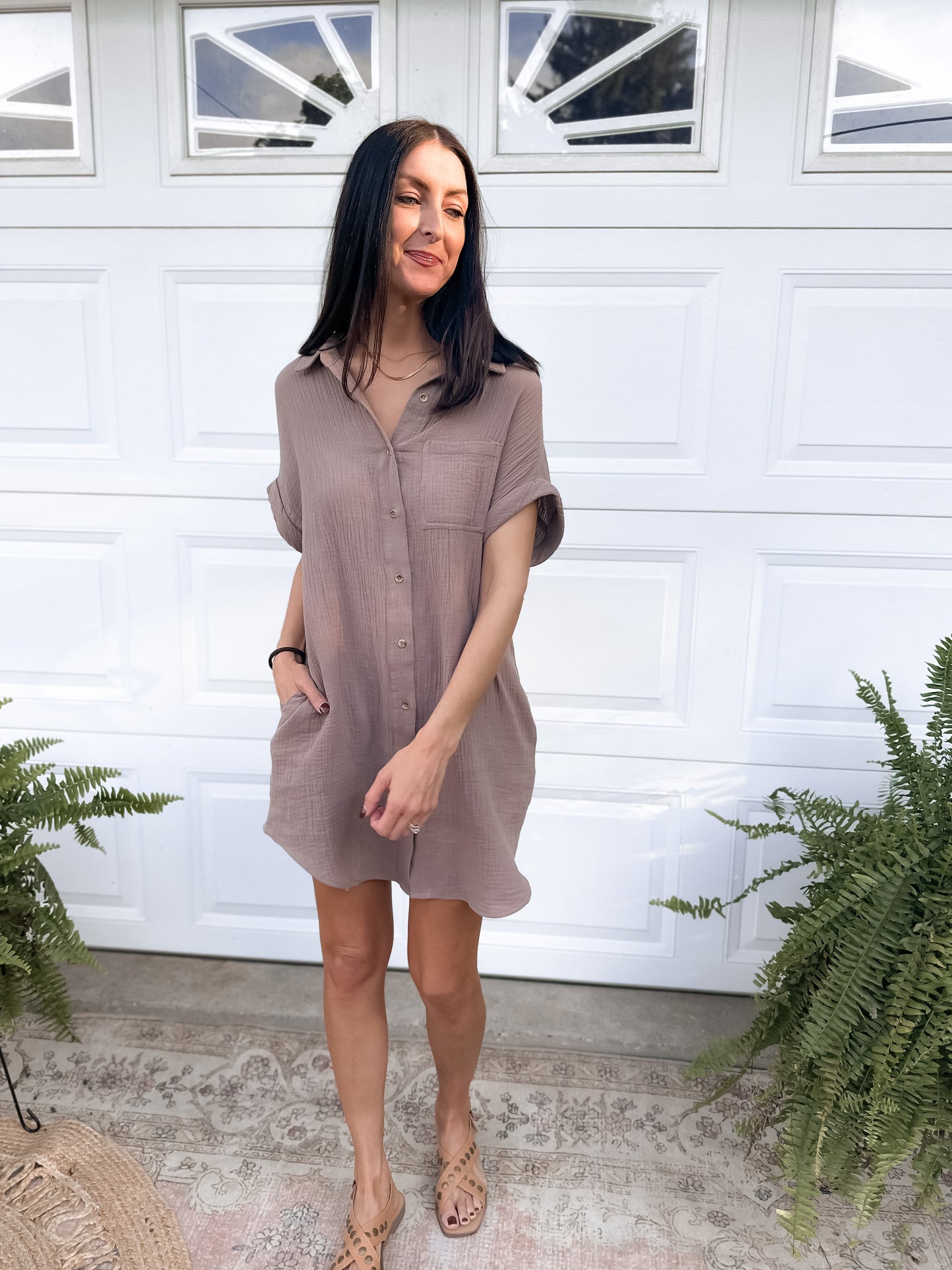 Button Up Shirt Dress - Mushroom