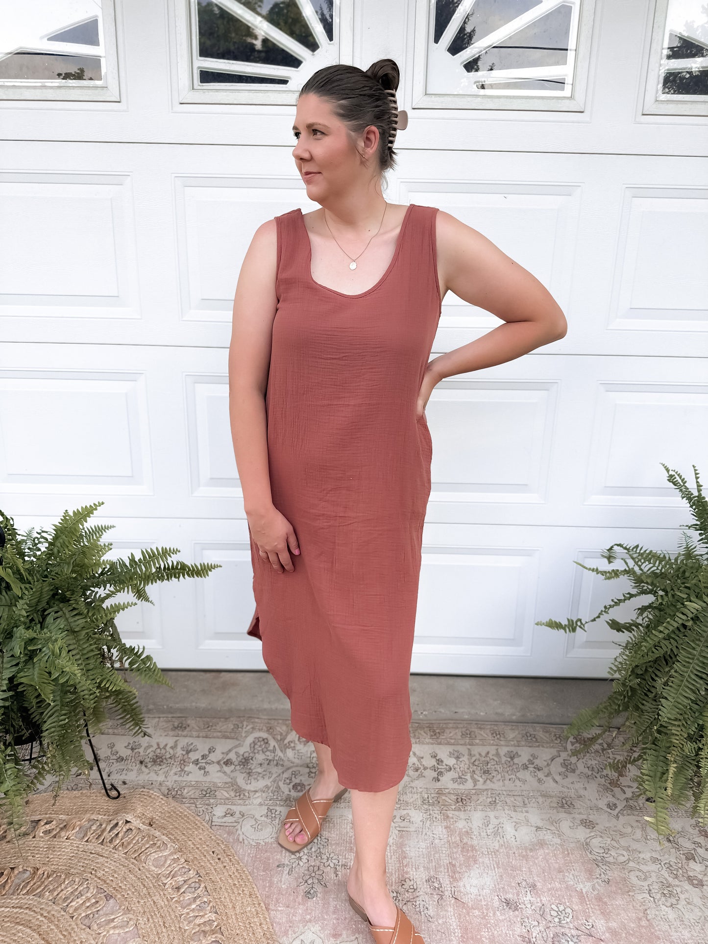 Dylan Tank Gauze Dress - Terracotta
