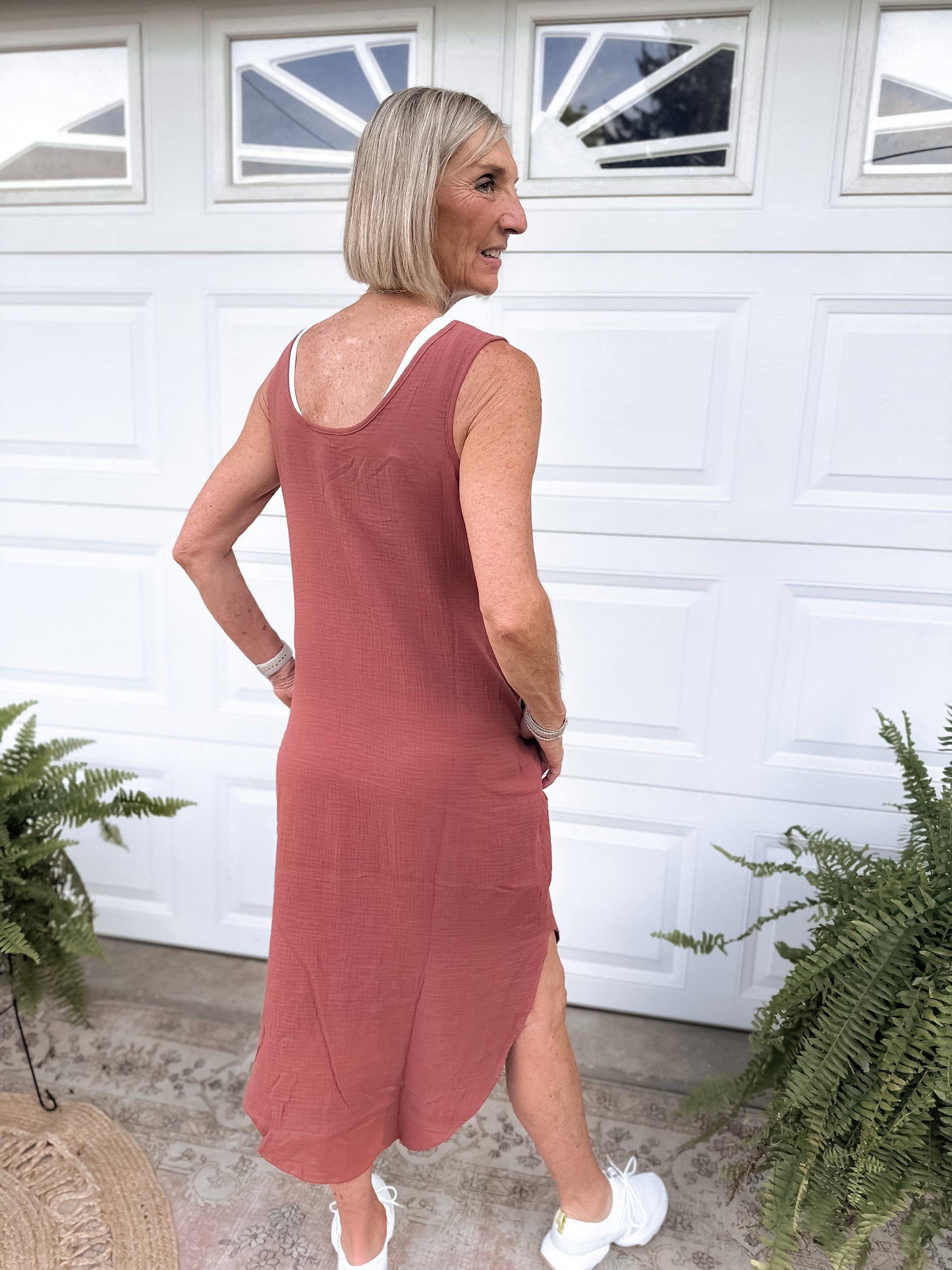 Dylan Tank Gauze Dress - Terracotta