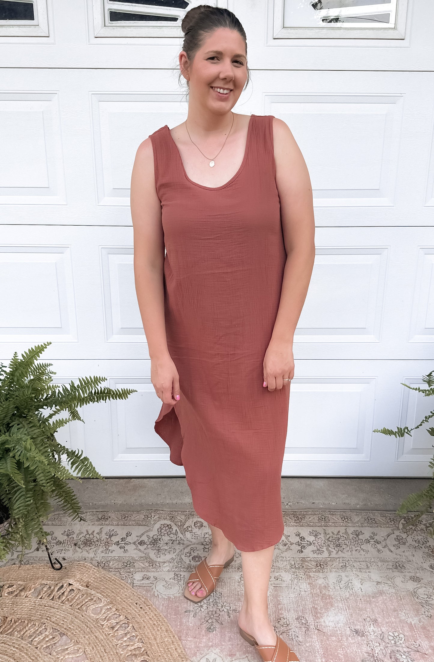Dylan Tank Gauze Dress - Terracotta