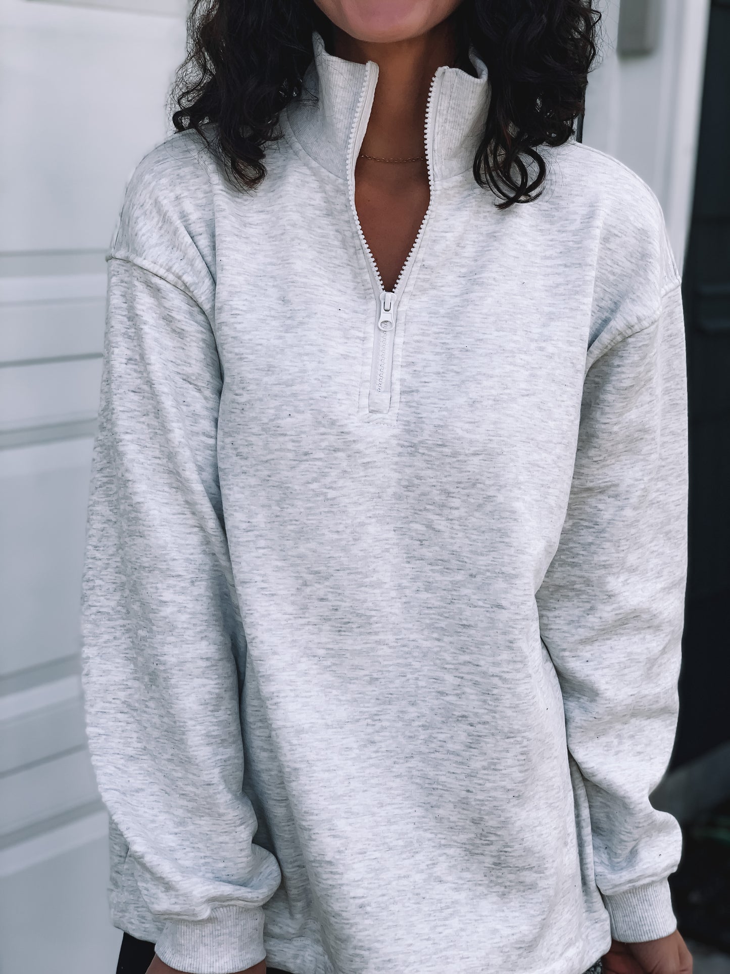 Quarter Zip Drawstring Pullover - Heather Grey