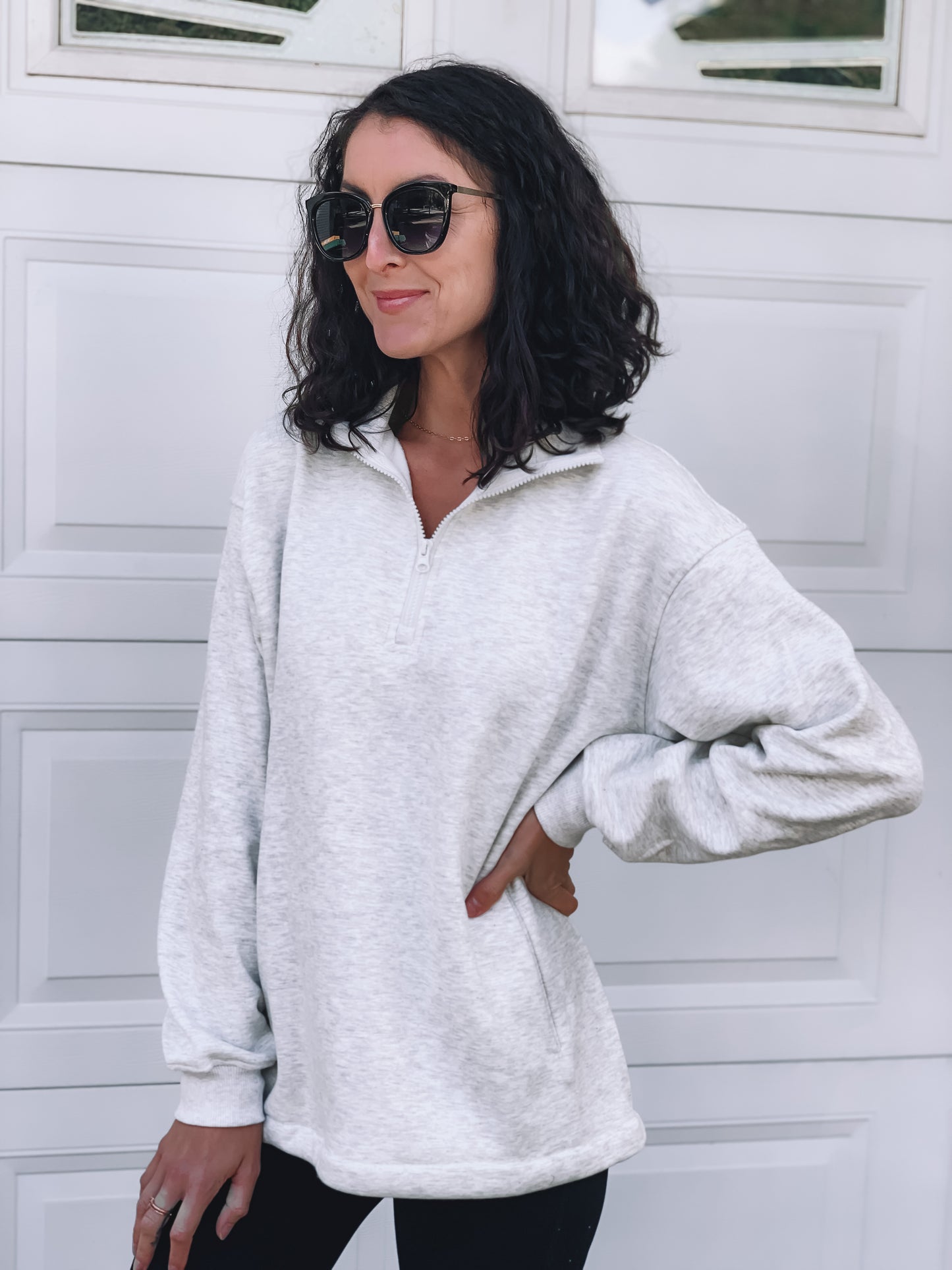 Quarter Zip Drawstring Pullover - Heather Grey