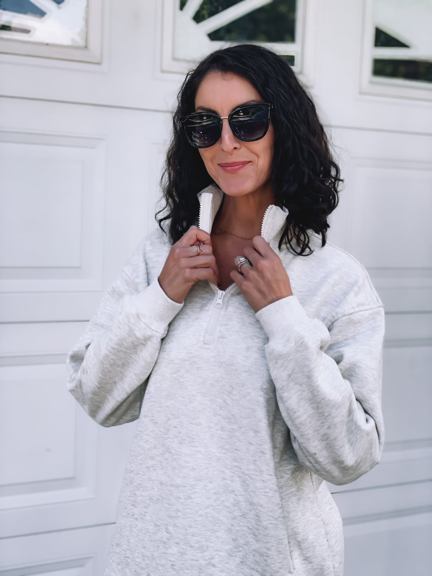 Quarter Zip Drawstring Pullover - Heather Grey