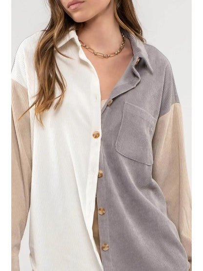 Color Block Corduroy Shacket