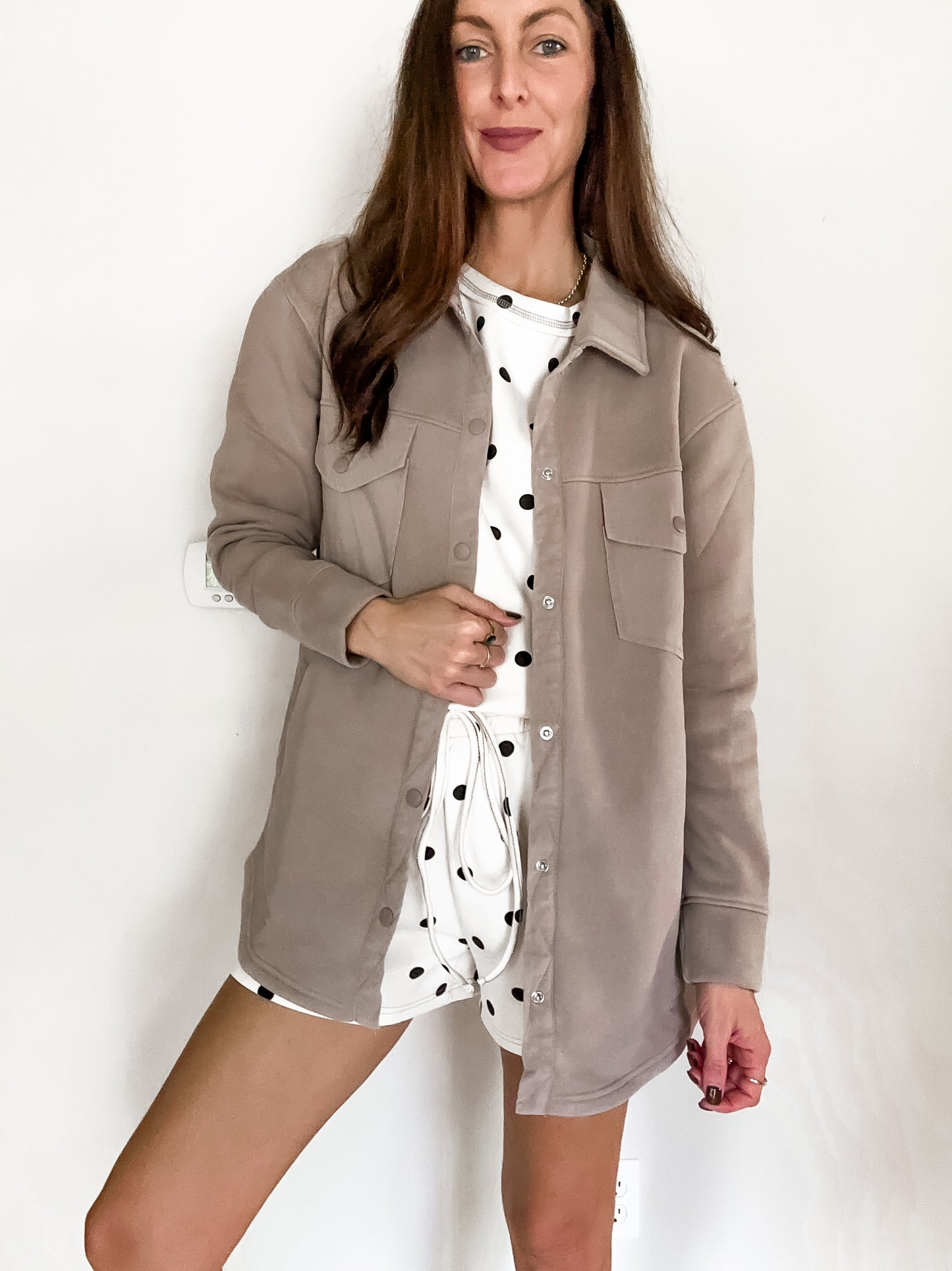 Moriah Snap Button Shacket - Mushroom Taupe