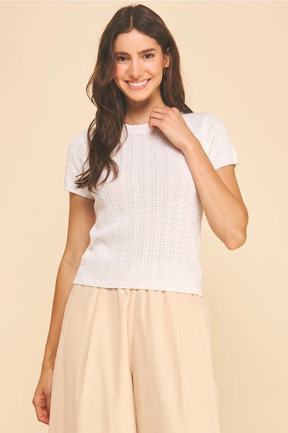 Pointelle Cable Knit Top - Off White
