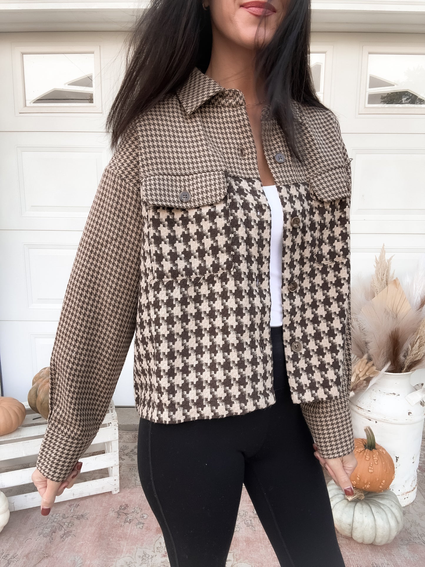 Cropped Gingham Shacket - Brown