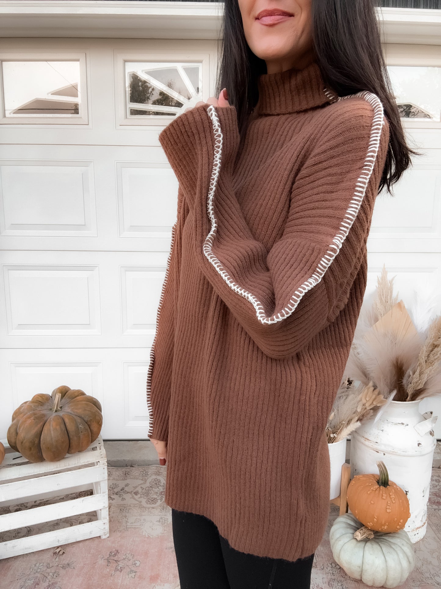 Contrast Stitch Sweater - Brown