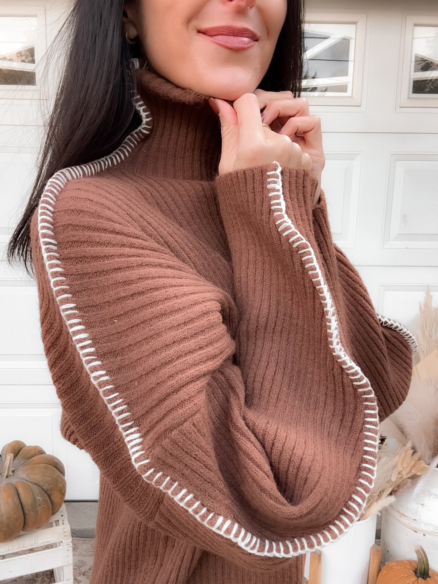 Contrast Stitch Sweater - Brown