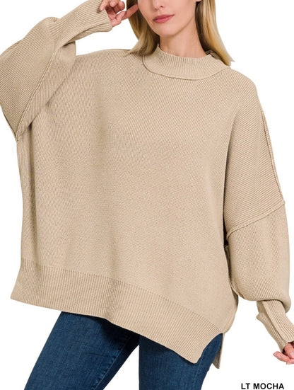 Side Slit Oversized Sweater - Lt Mocha
