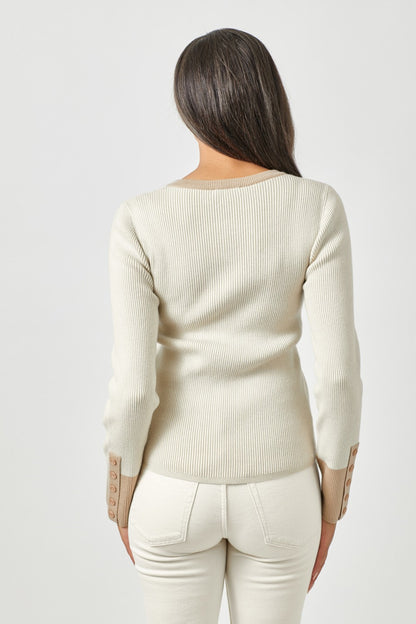 Ribbed Fitted Sweater with Button Detail