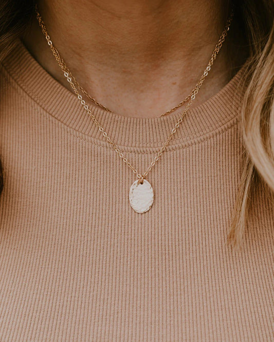 Hammered Oval Pendant Necklace