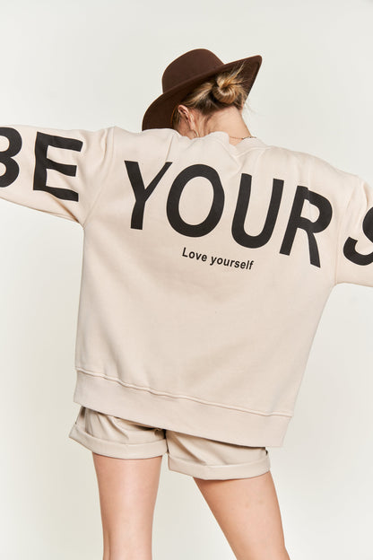 Be Yourself Oversized Crew - Tan