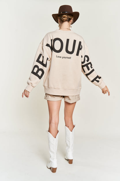 Be Yourself Oversized Crew - Tan