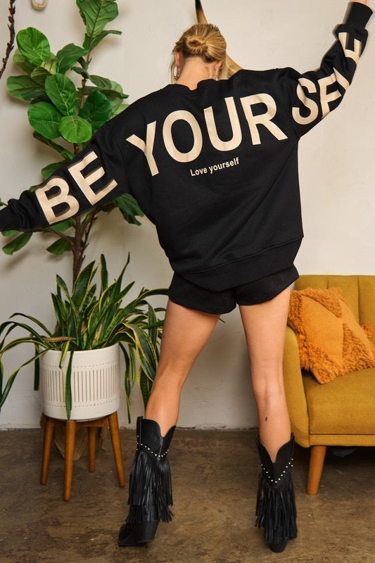 Be Yourself Oversized Crew - Black