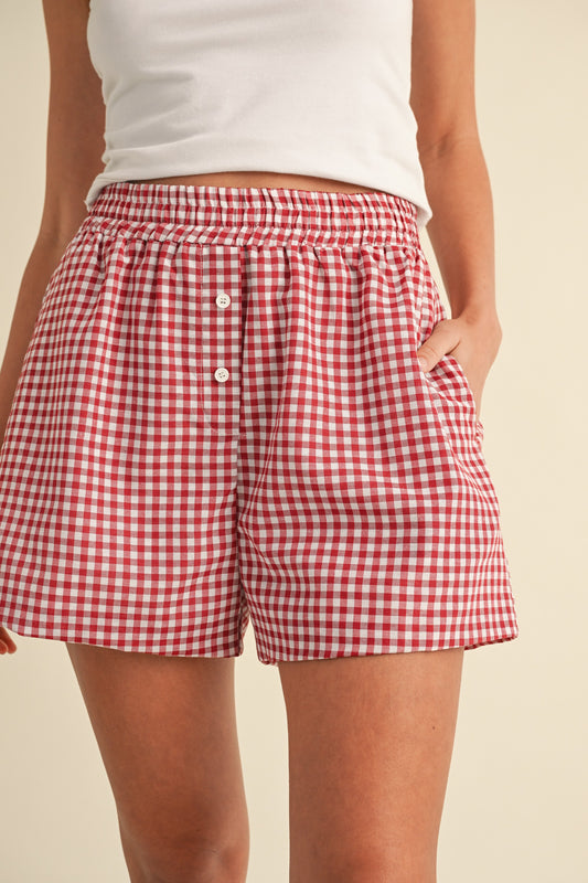 Red Gingham Checkered Boxer Shorts