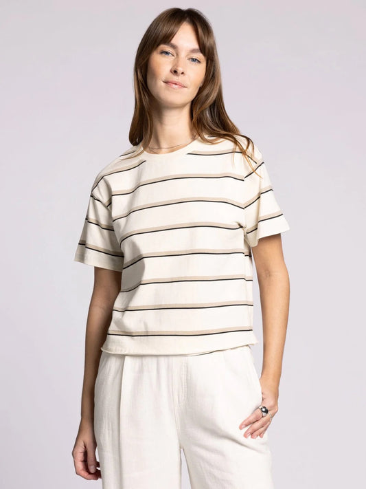 Katelin Tee - Taupe/Black Stripe
