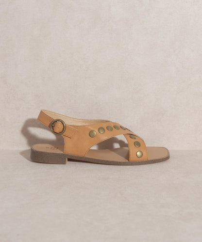 Studded Cross Band Sandal - Tan