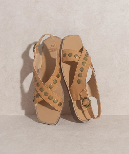 Studded Cross Band Sandal - Tan