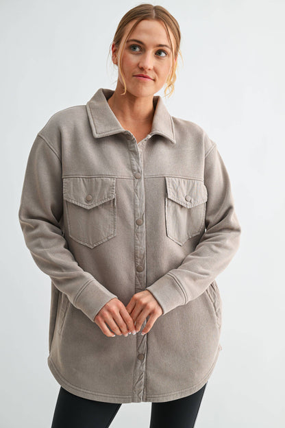 Moriah Snap Button Shacket - Mushroom Taupe