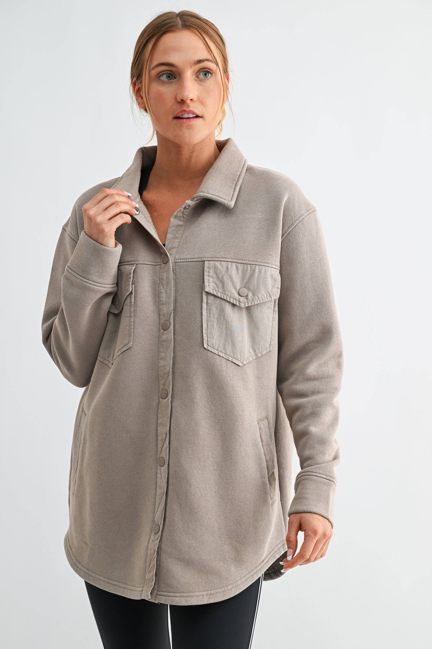 Moriah Snap Button Shacket - Mushroom Taupe