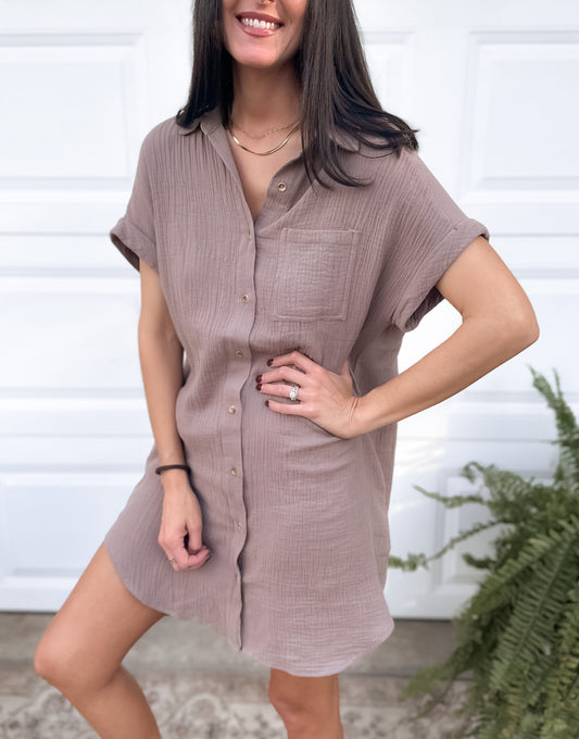 Button Up Shirt Dress - Mushroom