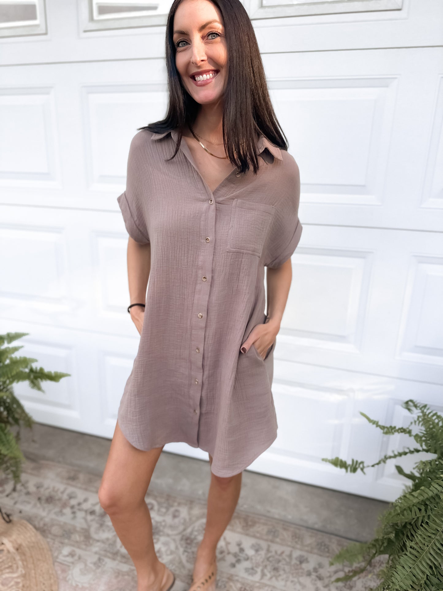 Button Up Shirt Dress - Mushroom