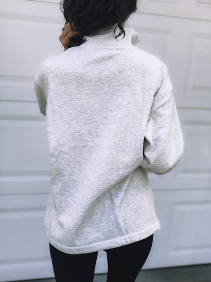 Quarter Zip Drawstring Pullover  - Heather Grey