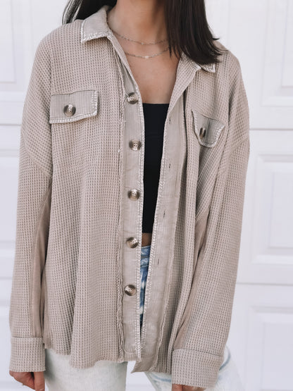 Waffle Knit Button Up - Taupe