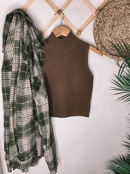 Knitted Mockneck Tank - Brown