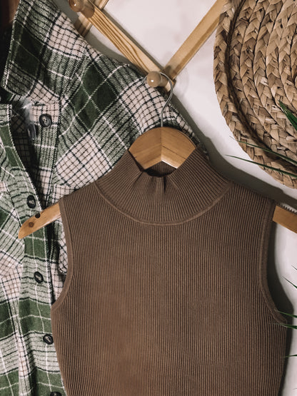 Knitted Mockneck Tank - Brown