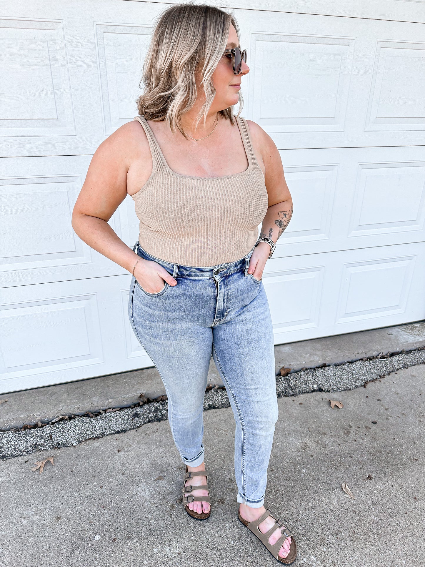 Square Neck Bodysuit - Taupe